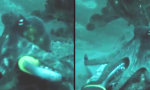 Kuttelfisch spielt fangen mit Oktopus