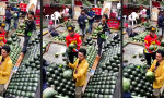 Lustiges Video : Menschliches Melonen-Förderband